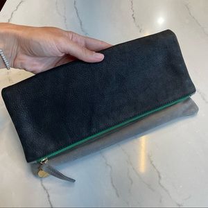 Clare V (Vivier) fold over clutch black and grey nubuck